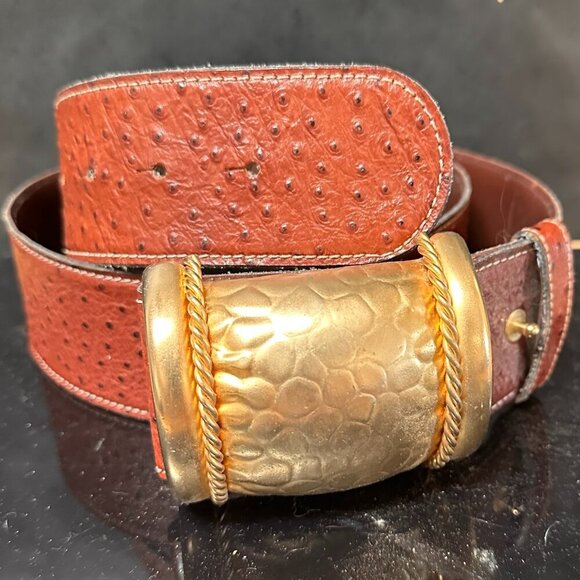 Max Mara Gold Brown Belt Rare Luxury Couture Statement Buckle  Size XL main image 6